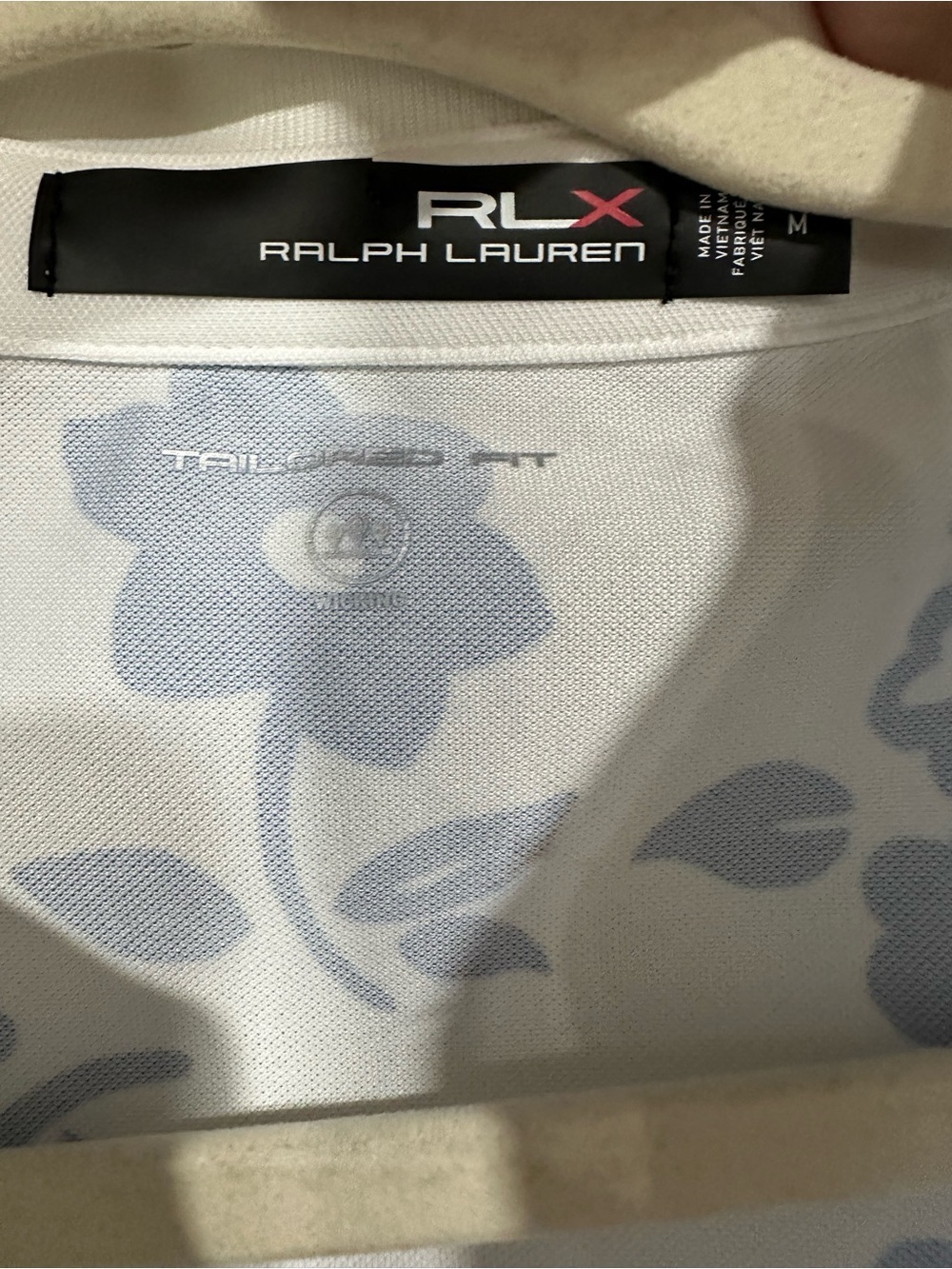 RLX Ralph Lauren Polo Shirt Womens Medium Floral Tailored Fit Golf Blue White - Picture 3 of 3